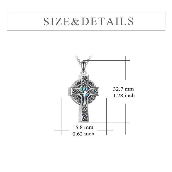 Sterling Silver Celtic Knot Tree of Life Cross Urn Necklace With Abalone Shell-1