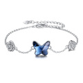 wholesale 925 Sterling Silver Butterfly Blue Crystal Flower Charm Bracelet for Women's Fashion Jewelry USA Seller-0-0