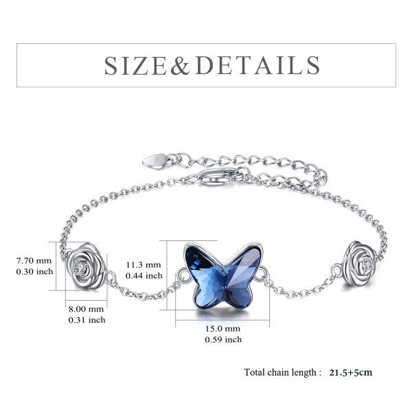 Sterling Silver Blue Crystal Butterfly Rose Ankle Bracelet-1