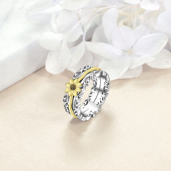 Sterling Silver Sunflower Flower Spinner Rings-2