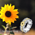 wholesale 925 Sterling Silver Yellow Gold Plated Sunflower Design Mood Ring with Adjustable Band and Anti-Anxiety Benefits-0-4
