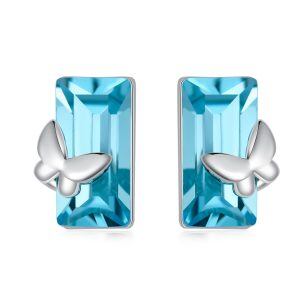 Sterling Silver Butterfly Blue Crystal Stud Earring-0