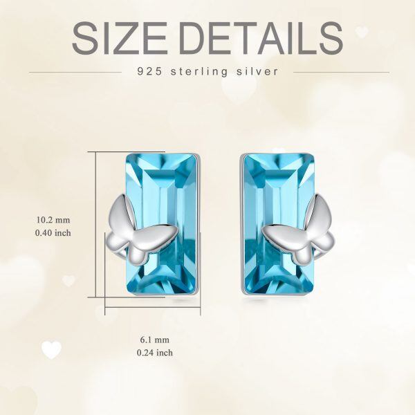 Sterling Silver Butterfly Blue Crystal Stud Earring-1