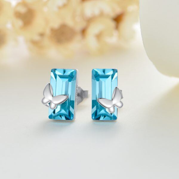 Sterling Silver Butterfly Blue Crystal Stud Earring-3