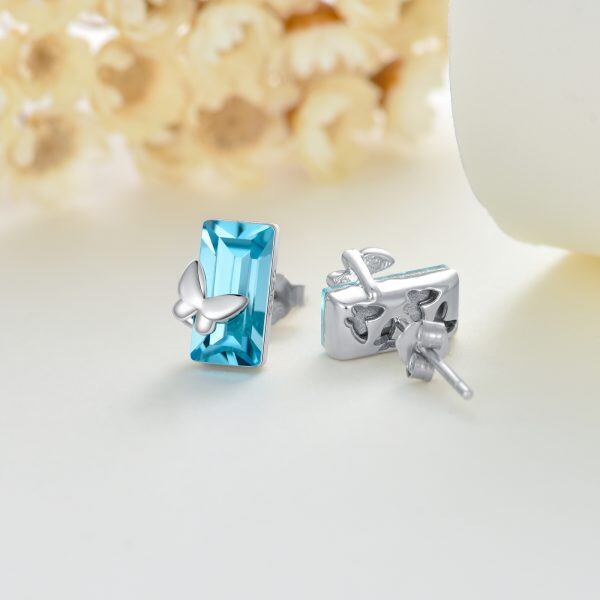 Sterling Silver Butterfly Blue Crystal Stud Earring-4