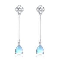wholesale 925 Sterling Silver Teardrop Moonstone Knot Dangle Earrings for Women and Girls- Rhodium Plated