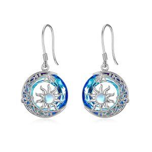 Sterling Silver Sun and Moon Dangle Earrings With Circle Crystal-0