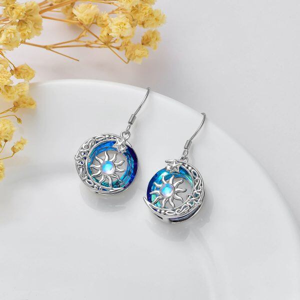 Sterling Silver Sun and Moon Dangle Earrings With Circle Crystal-3