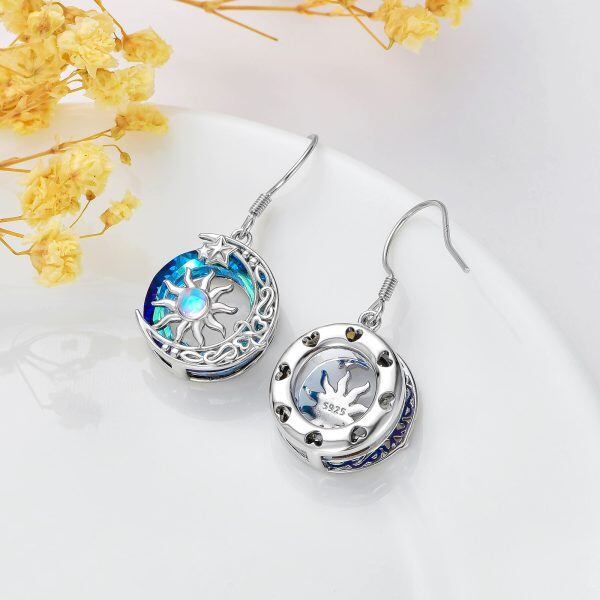 Sterling Silver Sun and Moon Dangle Earrings With Circle Crystal-4