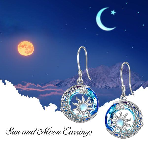 Sterling Silver Sun and Moon Dangle Earrings With Circle Crystal-5