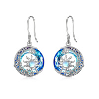 wholesale 925 Sterling Silver Blue Crystal Sun & Moon Drop Earrings for Women - Birthday Gift Ideas- Rhodium Plated