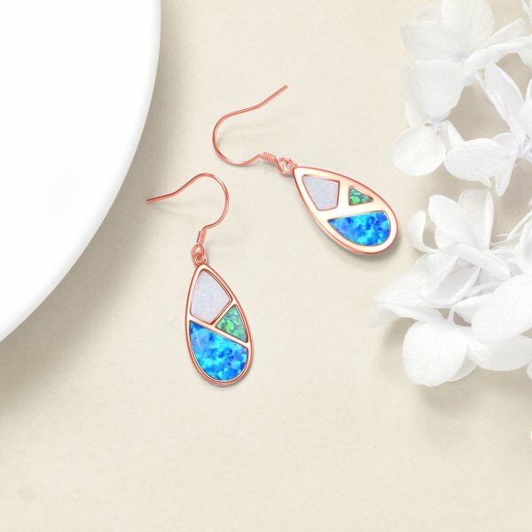 Sterling Silver Opal Spliced Dangle Earrings-4