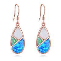 wholesale 925 Sterling Silver Teardrop Opal Drop Earrings with Leverbacks for Women- Rose Gold Plated