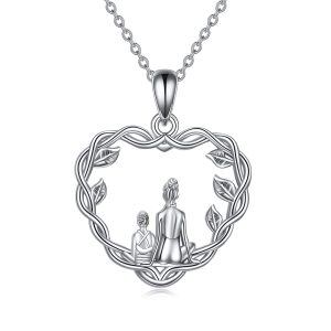 Sterling Silver Mother Daughter Heart Pendant Necklaces-0