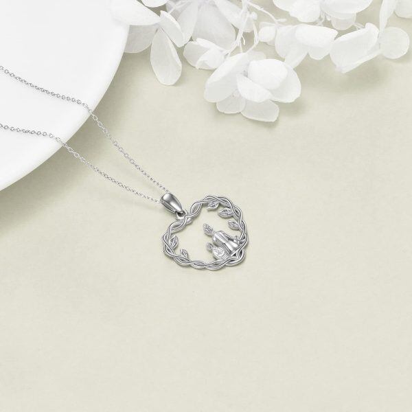 Sterling Silver Mother Daughter Heart Pendant Necklaces-4