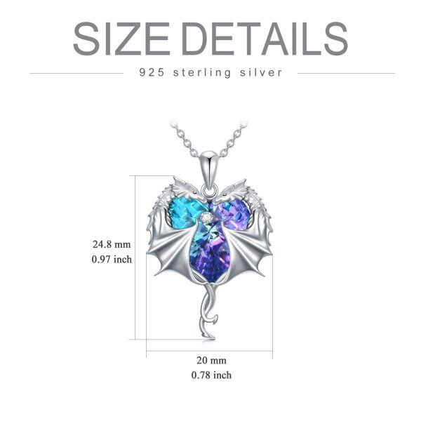 Sterling Silver Dragon Heart Pendant Necklace With Blue Crystal-1