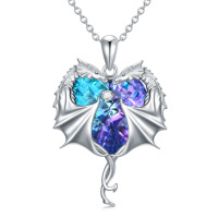 wholesale Sterling Silver Austrian Crystal Dragon Necklace for Women Girls - Rhodium Plated- Rhodium Plated