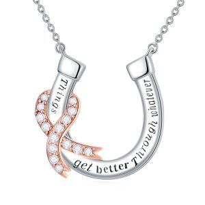 Sterling Silver Hope Pink Ribbon Pendant Necklaces-0