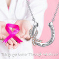 wholesale 925 Sterling Silver Horseshoe & Pink Ribbon Breast Cancer Awareness Pendant Necklace for Women-0-5