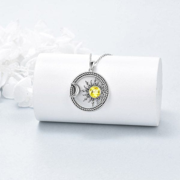 Sterling Silver Crystal Sun and Moon Pendant Necklace-3