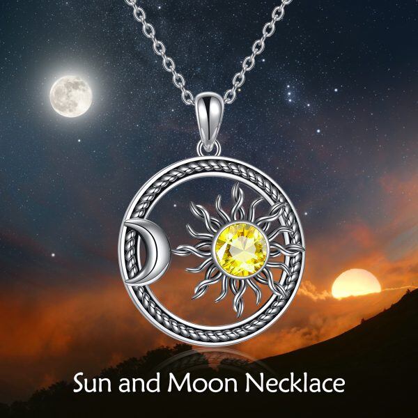 Sterling Silver Crystal Sun and Moon Pendant Necklace-5