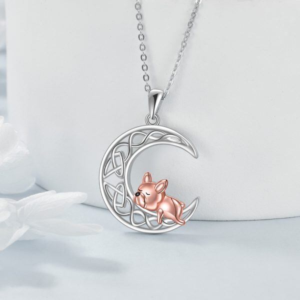 Sterling Silver Celtic Knot Moon & French Bulldog Pendant Necklaces-4