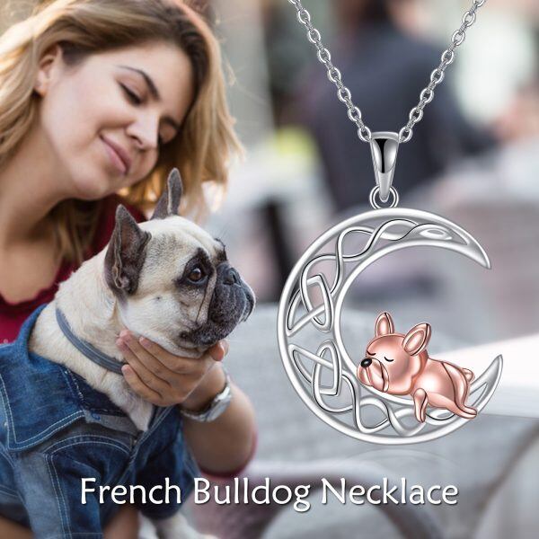 Sterling Silver Celtic Knot Moon & French Bulldog Pendant Necklaces-5