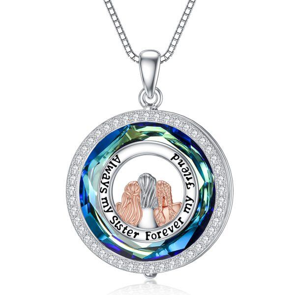 Sterling Silver "Always My Sister Forever My Friend" Pendant Necklace With Blue Crystal-0