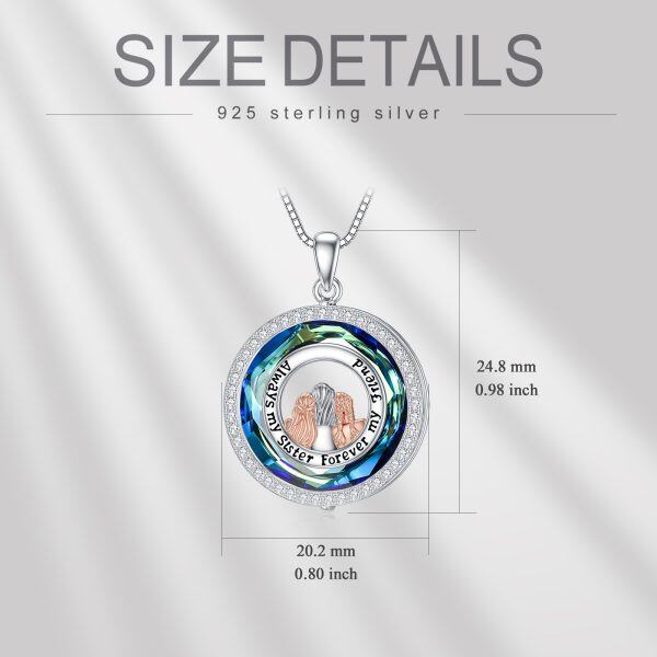 Sterling Silver "Always My Sister Forever My Friend" Pendant Necklace With Blue Crystal-1