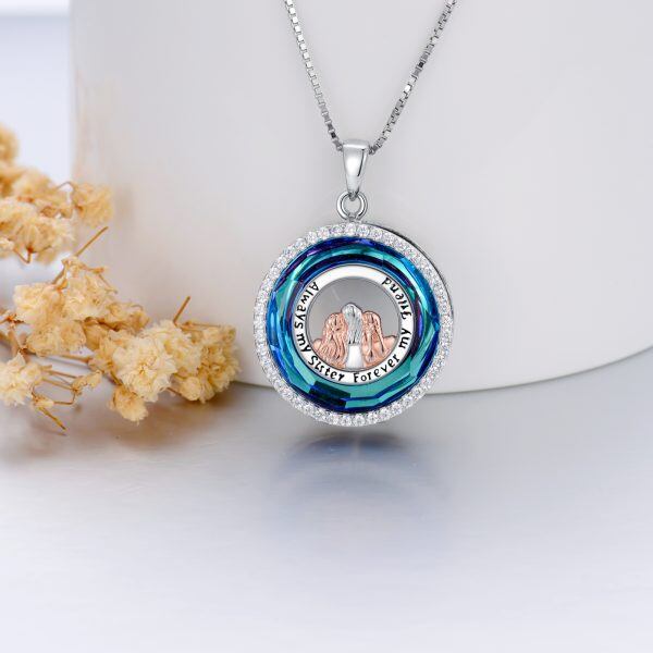 Sterling Silver "Always My Sister Forever My Friend" Pendant Necklace With Blue Crystal-4