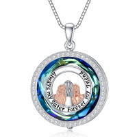 wholesale 925 Sterling Silver Blue Crystal Pendant - Always My Sister Forever My Friend Gift for Women- Two Tone
