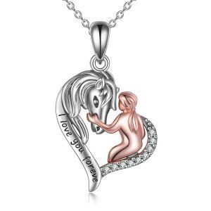 Sterling Silver Horse Girl Heart Pendant Necklace-0