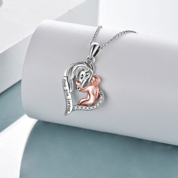 Sterling Silver Horse Girl Heart Pendant Necklace-3