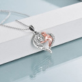 wholesale 925 Sterling Silver & Rose Gold Plated Heart-Shaped Angel Hugging Horse Pendant Necklace - I Love You Forever Engraved Charm s for Women-0-4