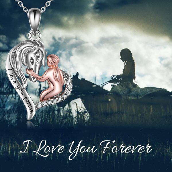 Sterling Silver Horse Girl Heart Pendant Necklace-5