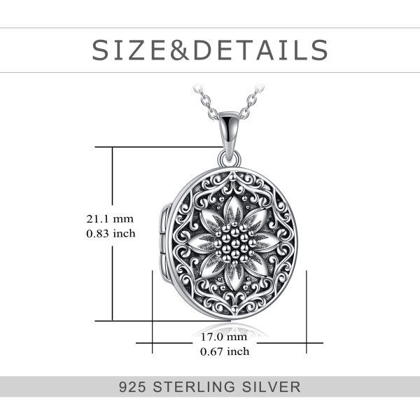 Sterling Silver Oxidized Sunflower Locket Necklace-1