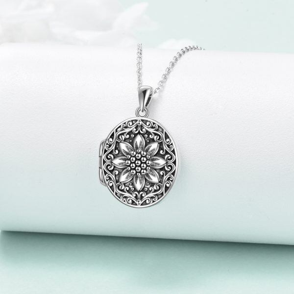 Sterling Silver Oxidized Sunflower Locket Necklace-3