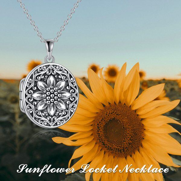 Sterling Silver Oxidized Sunflower Locket Necklace-5