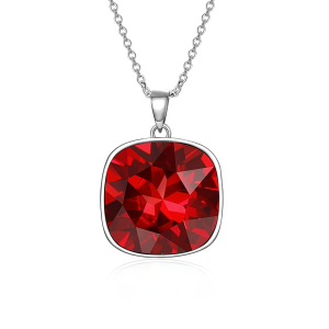 Sterling Silver Square Red Crystal Pendant Necklace-0