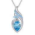 wholesale 925 Sterling Silver Blue Topaz Teardrop Pendant Necklace for Women s-0-0