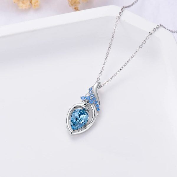 Sterling Silver Peacock Crystal Pendant Necklace-4