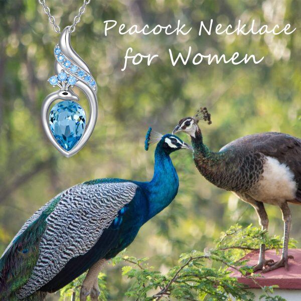 Sterling Silver Peacock Crystal Pendant Necklace-5