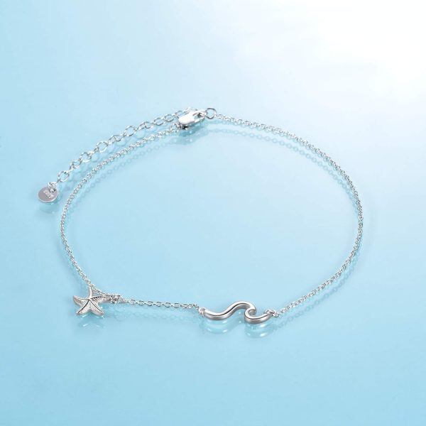 Sterling Silver Sea Wave Starfish Chain Bracelets-3