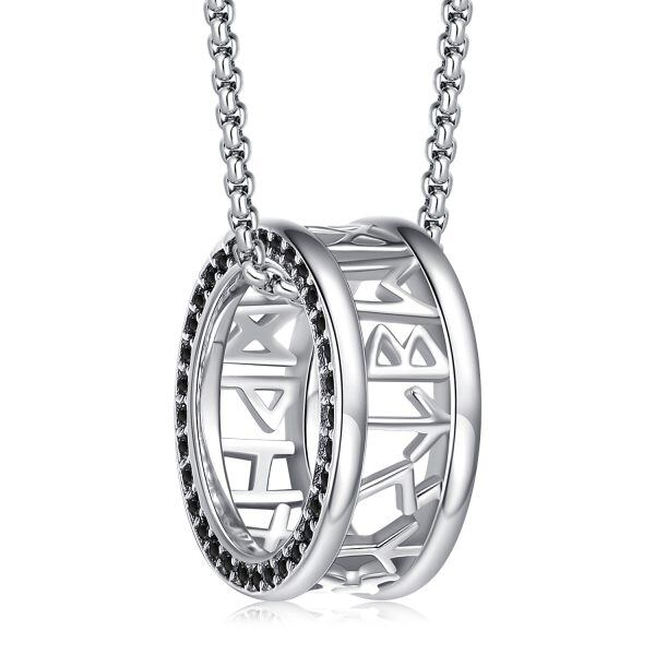 Sterling Silver Viking Rune Pendant Necklace With Stainless Steel Chain-0