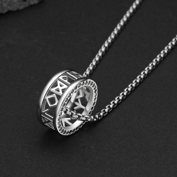 Sterling Silver Viking Rune Pendant Necklace With Stainless Steel Chain-5