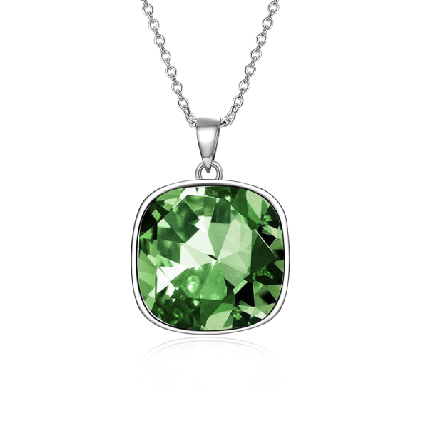 Sterling Silver Square Green Crystal Pendant Necklace-0