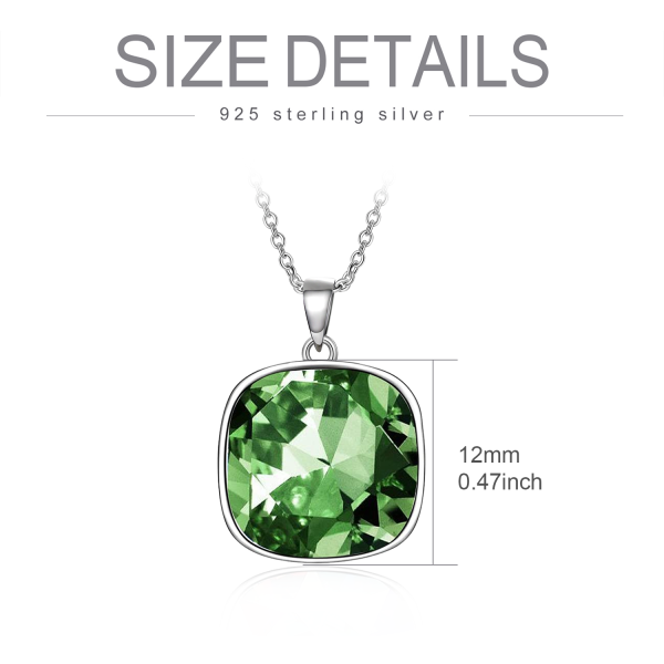 Sterling Silver Square Green Crystal Pendant Necklace-1