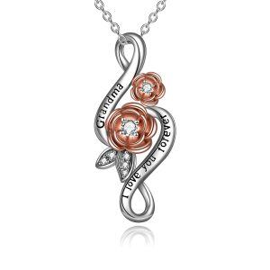 Sterling Silver Rose Flower Pendant Necklace For Grandma-0