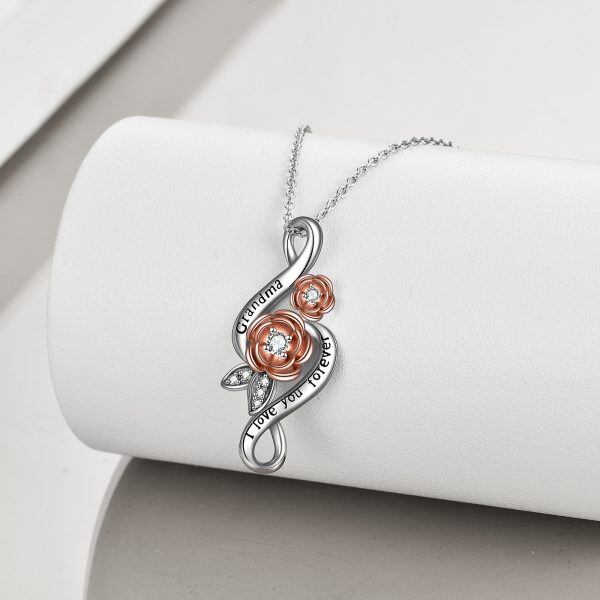 Sterling Silver Rose Flower Pendant Necklace For Grandma-3