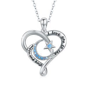 Sterling Silver Moon & Star Heart Pendant Necklace-0